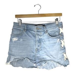 Express sz 0 Women's Blue Jean Denim Shorts Shortie Vintage Lace up detail